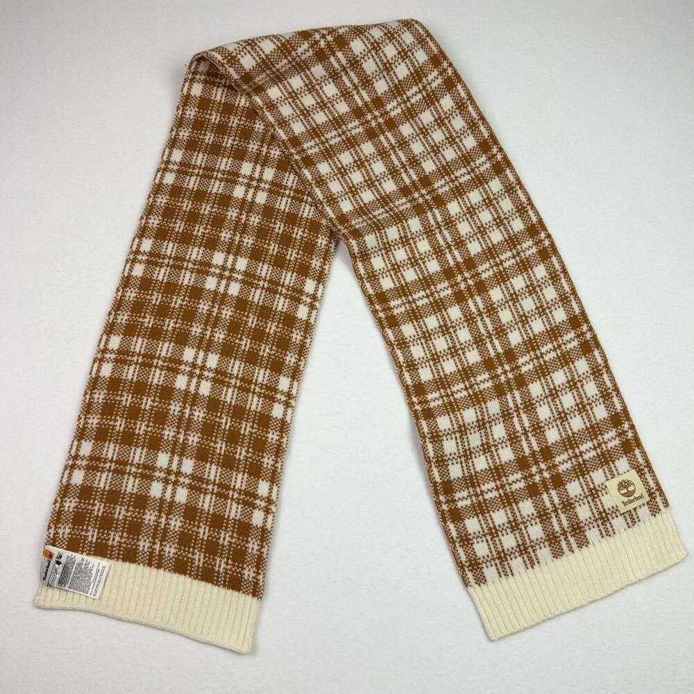 Timberland Brown Plaid Knit Scarf NWOT